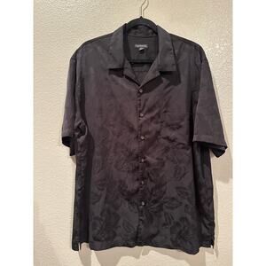 George Black Hibiscus Hawaiian dress button up shirt XL